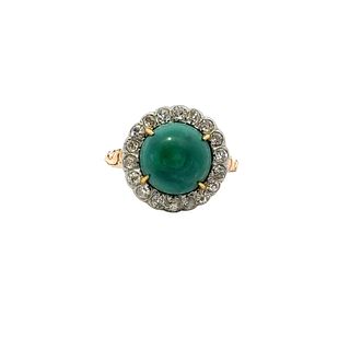 Antique 18k Gold Ring with Turquoise and Diamonds