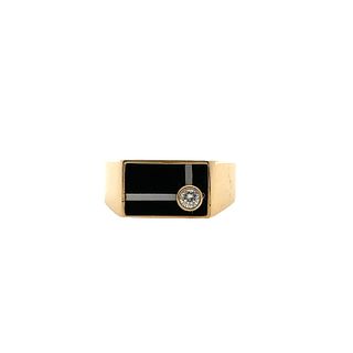 Onyx, Nacre and Diamond 18k Gold German Ring
