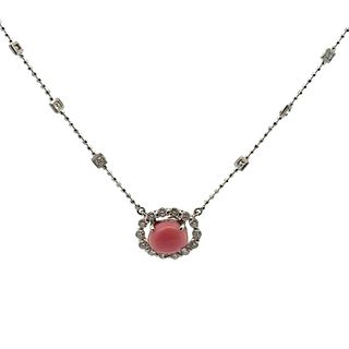 Conch Pearl and Diamonds 18kt Gold and Platinum Necklace