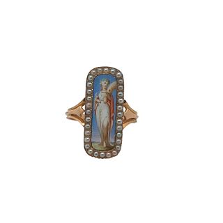 Antique French Enamel Pearls Gold Ring