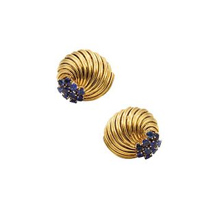 David Balogh 1960 Ear Clips In 18K Gold With 2.04 Ctw Sapphires
