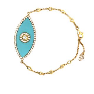 Lucky Eye 18kt Gold Bracelet with Diamonds & Turquoise