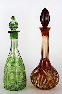 Lot of 2 cut to clear glass decanters