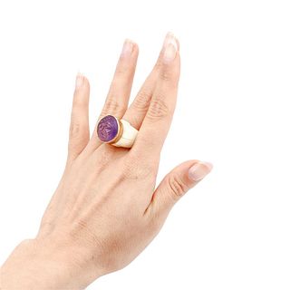 14kt gold Ring with Amethyst and Ivory
