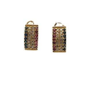 18kt Gold Earrings with Diamonds, Rubies and Sapphires