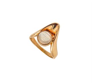 Scandinavian Danish Ring In 14Kt Gold With 2 Cts Moonstone
