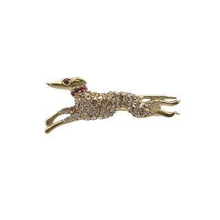 Diamonds & Rubies Dog Brooch in 18kt Gold