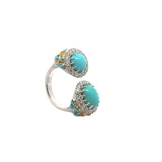 18kt Gold Ring with Turquoises & Diamonds