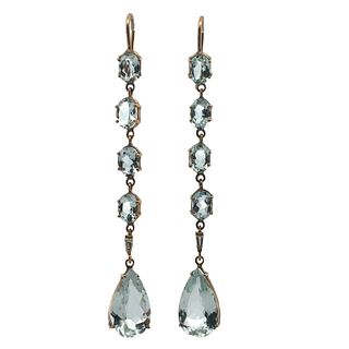 17.50 Cts in Aquamarines and Diamonds 18kt Gold Drop Earrings