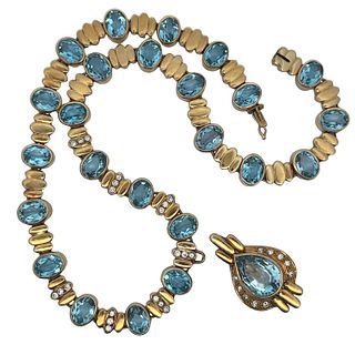 18kt Gold Necklace with Topaz and Diamonds