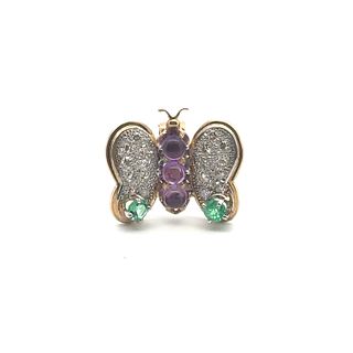 14kt Gold Butterfly Pendant with Diamonds, Emeralds and Amethysts