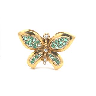 18kt Gold butterfly Pendant / Clasp with Diamonds and Emeralds