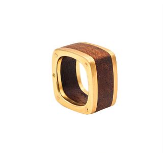 Cartier Paris 1970 Dinh Van Squared Ring In 18 Kt Gold With Rose Wood