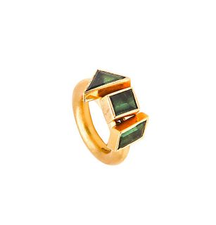 Tina Engell 1997 London Kinetic Sculptural Ring In 18K Gold With Tourmalines
