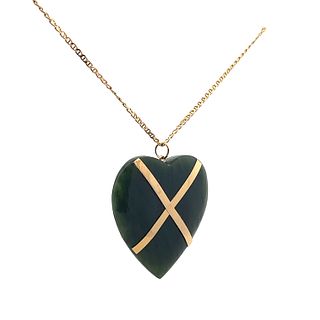 14kt Gold Jade Nephrite Heart Pendant with Chain
