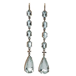 23.0 Cts in Aquamarines and Diamonds 18kt Gold Drop Earrings