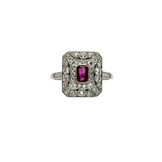 Deco Platinum Ring with Ruby and Diamonds