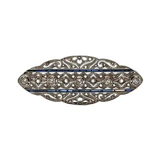 Art Deco 18kt Gold Brooch with Diamonds and Sapphires
