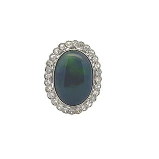 Halo Platinum Ring with Opal and Diamonds