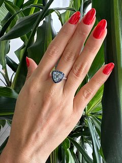 Platinum Cocktail Ring with Aquamarine, Sapphires and Diamonds