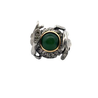 18kt Gold Sanke Ring with Diamonds and Jade