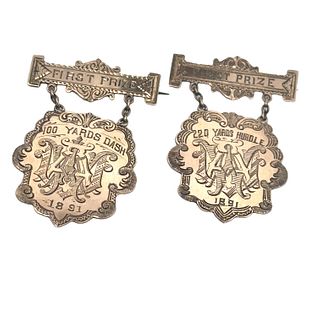 14kt Gold "FIRST PRIZE 1891" hanging Brooches