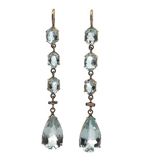 10.15 Ctw in Aquamarines & Diamonds 18k Gold Earrings