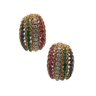 18kt Gold Ear clips with Diamonds and Multi gemstones