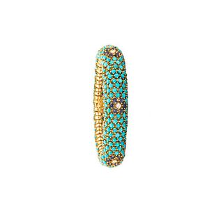 Hammerman Brothers 1960 Bracelet In 18Kt Gold With 35.7 Ctw In Turquoises Diamonds & Sapphires