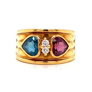 18K Yellow Gold Diamond & Colored Stone Ring