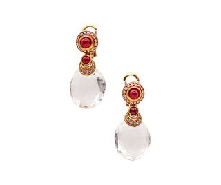 Faraone Mennella Dangle Earrings In 18Kt Gold With 21.82 Ctw In Diamonds And Rubies