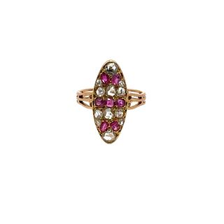 Antique 18k Gold Ring with Diamonds & Rubies