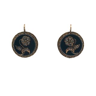 Victorian 14k Gold Earrings with Diamonds and Onyx