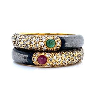 FARONE 18K Yellow Gold Ruby & Emerald Ring