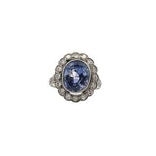 No Heat Ceylon Sapphire and Diamond 18kt gold Ring GIA Certif
