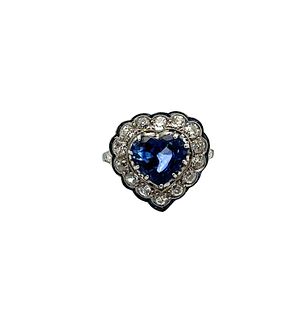 Platinum Heart Ring with Sapphire and Diamonds