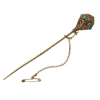 Antique 18k gold tie Pin with Turquoises