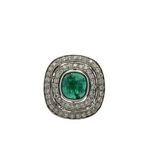 3.55 Ctw in Diamonds & Emerald Platinum Ring