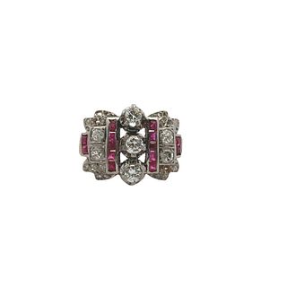 Diamonds & Rubies 18kt Gold and Platinum Ring