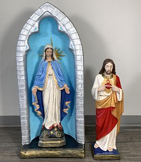 MADONNA AND JESUS STATUES AND NICHE