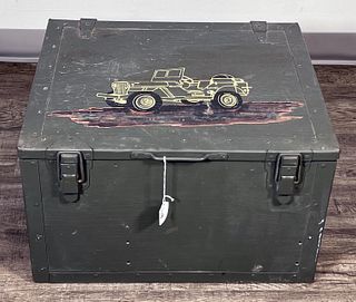 VINTAGE WOODEN JEEP UTILITY TOY BOX
