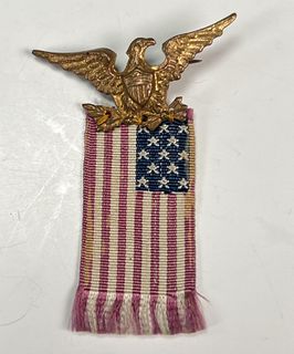 ANTIQUE EAGLE WITH USA 13 STAR FLAG POLITICAL PIN