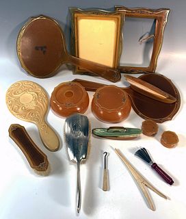 VINTAGE VANITY ITEMS STERLING AND CELLULOID