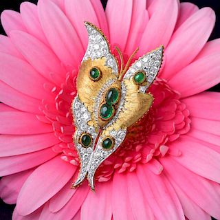 Buccellati Diamond and Emerald Butterfly Brooch