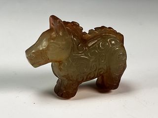 EXQUISITE MINIATURE JADE MYTHICAL BEAST CARVING