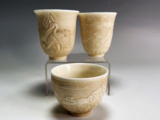 3 CHINESE WHITE PORCELAIN TEA CUPS