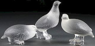 THREE LALIQUE FRENCH CRYSTAL BIRDS, AFTER 1945