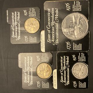 Group of 2 .999 Silver & 2 Bronze State of Connecticut American Revolution Bicentennial Medals