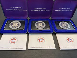 Group of 3 1973 American Revolution Bicentennial Commemorative Sterling Silver Medal
