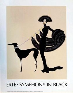 Symphony in Black, Vintage ERTE Lithography Print Poster, 1999